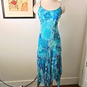 VintageBlue Floral Spaghetti Strap Fairy Dress.  Size Lg. By Z Of Use NYC